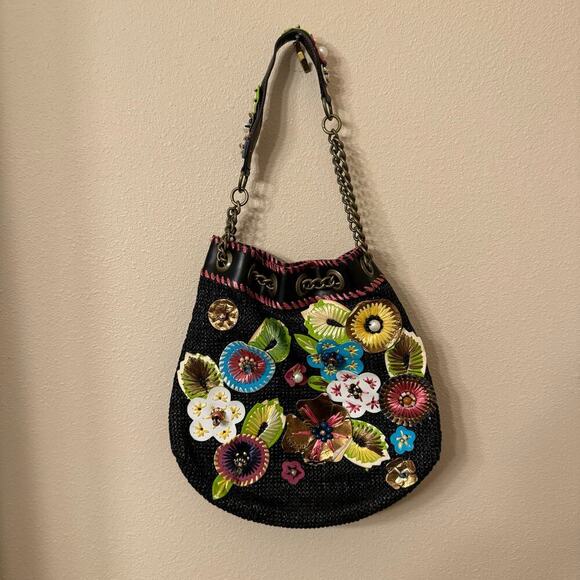 Vintage Y2K Tua Braccialini Collectors Shoulder Bag Vibrant Handbag Floral Pearl - Picture 2 of 16